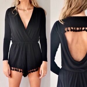 NBD Tassel Surplice Open-Back Modal Romper | XS